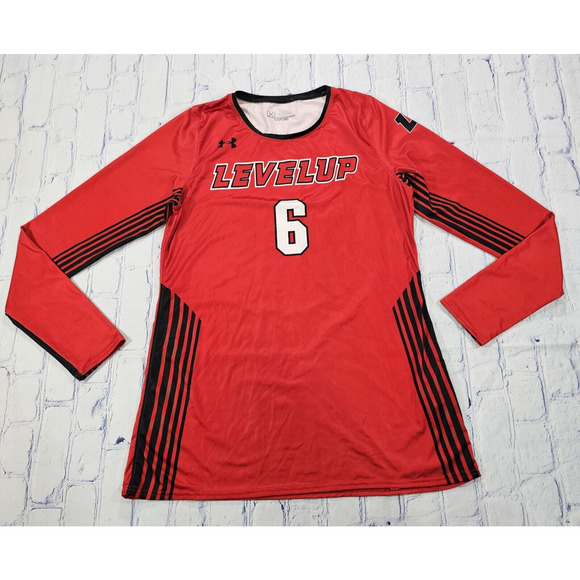 Under Armour WOMENS SIZE L Long Sleeve Volleyball Soccer Active Jersey Red - Picture 1 of 14